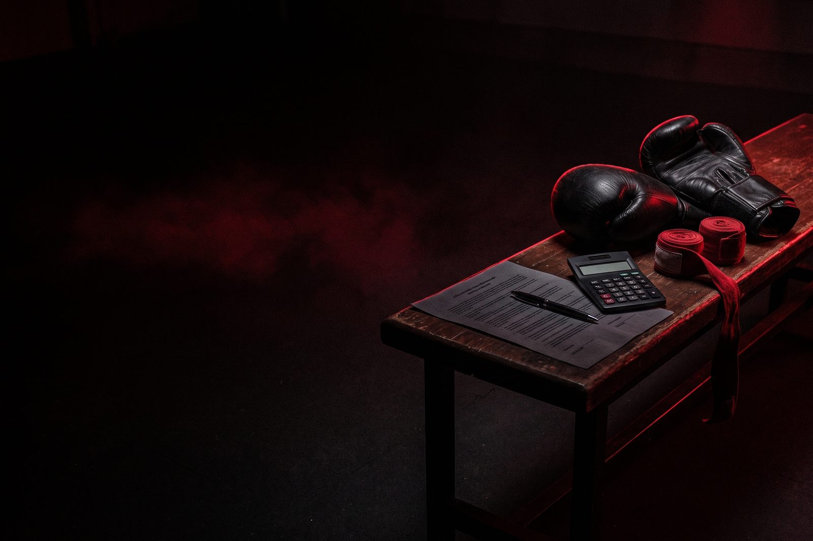 A membership agreement, calculator and boxing gloves on a gym bench, gym membership white rock
